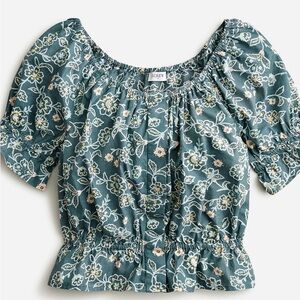 J. Crew Blue Floral Puff Sleeve Blouse